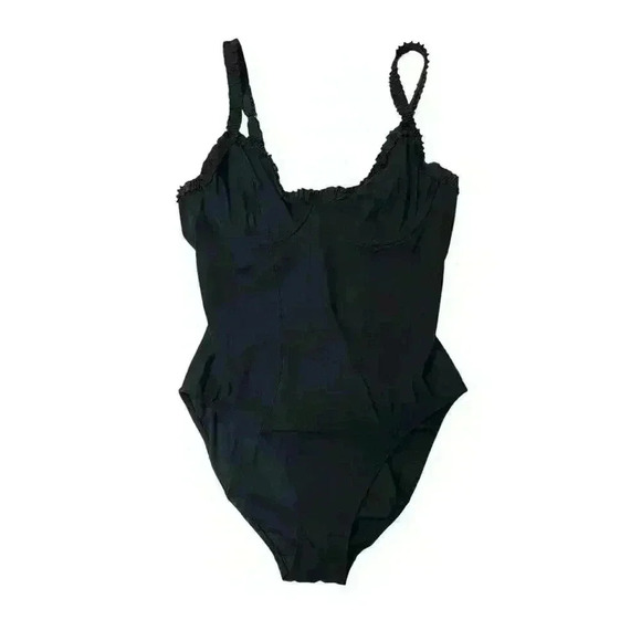 TORY BURCH ONE PIECE SOLID RUFFLE UNDER WIRE BLACK S/P SWIMSUIT / BODYSUIT - Picture 4 of 15